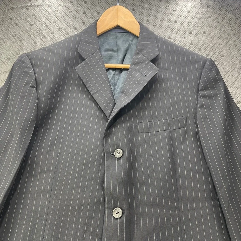 Vintage USA Burberry Bond Street Navy Pinstripe Super 100s Wool Blazers Coat 42R